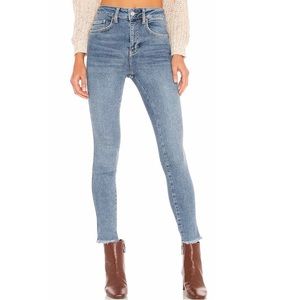 Free People $128 High Rise Jeggings light Wash Raw Hem 26